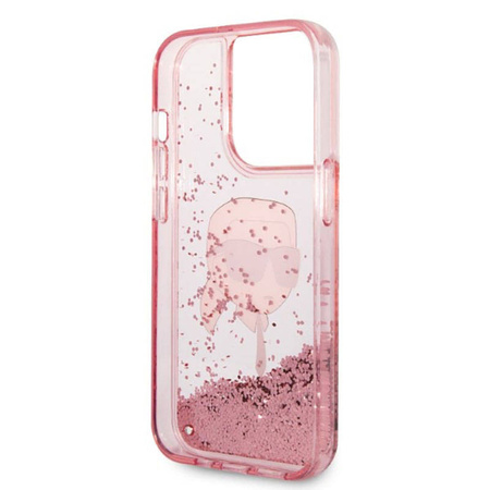 Karl Lagerfeld Liquid Glitter NFT Karl's Head - Etui iPhone 14 Pro (różowy) (KLHCP14LLNKHCP)