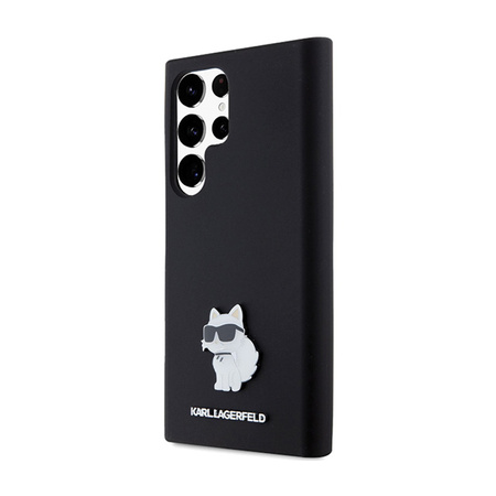 Karl Lagerfeld Silicone Choupette Metal Pin - Etui Samsung Galaxy S24 Ultra (czarny) (KLHCS24LSMHCNPK)