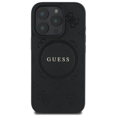 Guess Saffiano Peony Classic Logo MagSafe - Etui iPhone 16 Pro (czarny) (GUHMP16LPSAPSMEK)