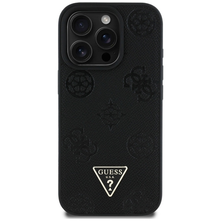 Guess Grained Hot Stamp Peony Triangle Logo MagSafe - Etui do iPhone 16 Pro (czarny) (GUHMP16LPGBTMK)