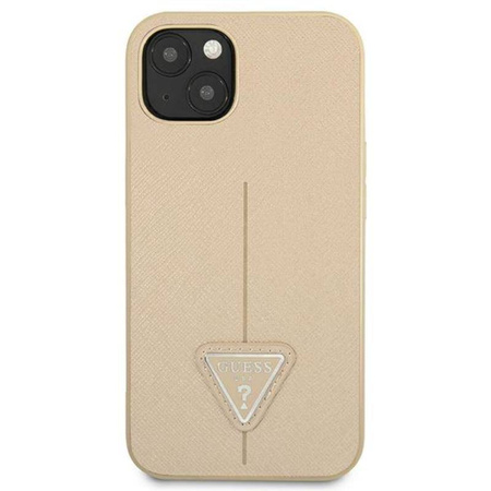 Guess Saffiano Triangle Logo Case - Etui iPhone 14 Plus (beżowy) (GUHCP14MPSATLE)