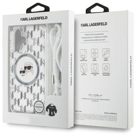 Karl Lagerfeld IML Crossbody Monogram Karl & Choupette Head MagSafe - Etui iPhone 16 (przezroczysty) (KLHMP16SHCKCKLCT)