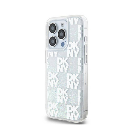 DKNY Liquid Glitter Multilogo - Etui iPhone 15 Pro (biały) (DKHCP15LLCPEPT)