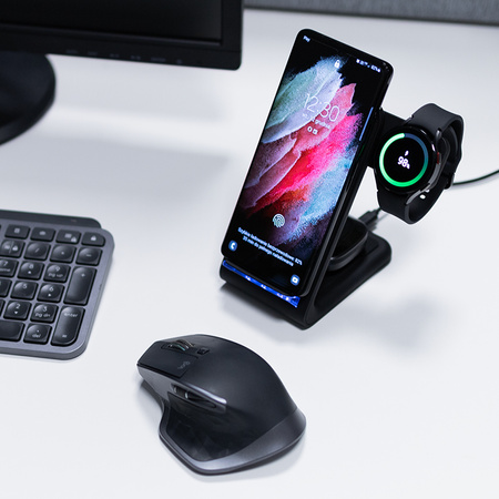 Crong - Zestaw ładowarka GaN PD 35W plus ładowarka bezprzewodowa PowerSpot Pivot Stand 3w1 do iPhone, Samsung & Android (CRG-POWER-BUNDLE1)