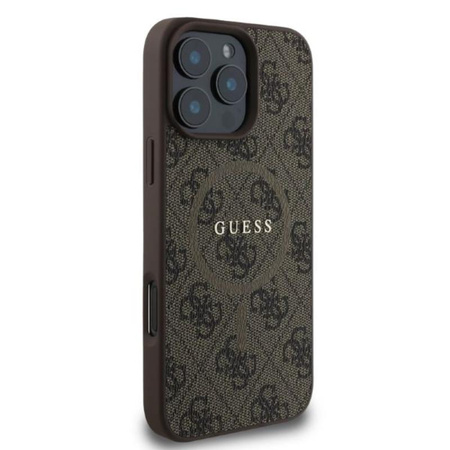 Guess 4G Ring Classic Logo MagSafe - Etui iPhone 16 Pro Max (brązowy) (GUHMP16XG4GFRW)