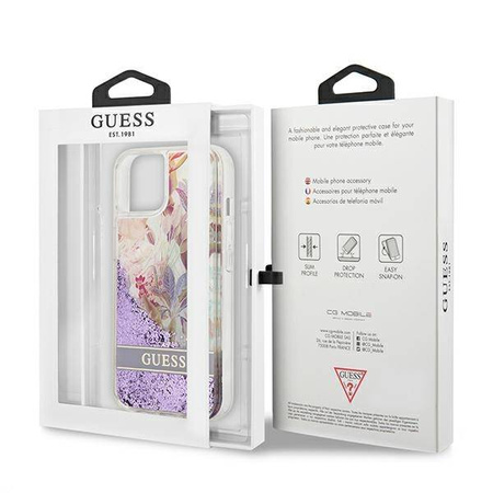 Guess Liquid Glitter Flower – Etui iPhone 13 mini (fioletowy) (GUHCP13SLFLSU)