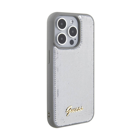 Guess Sequin Script Metal - Etui iPhone 15 Pro Max (srebrny) (GUHCP15XPSFDGSS)
