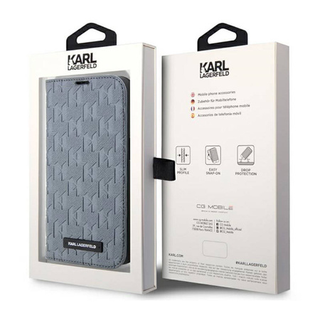 Karl Lagerfeld Booktype Saffiano Monogram - Etui iPhone 14 Pro Max (Srebrny) (KLBKP14XSAKLHPG)
