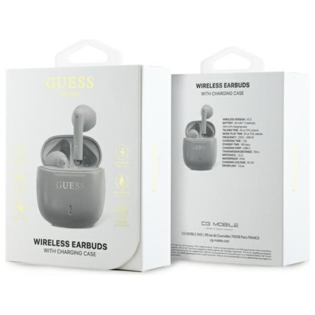 Guess Printed Classic Logo - Słuchawki Bluetooth TWS + etui ładujące (szary) (GUTWSJ14ESGE)