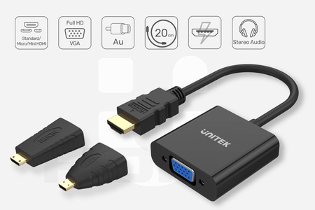 Unitek adapter Micro/Mini HDMI do VGA+audio - czarny (Y-6355)