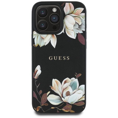 Guess Grained Printed Flower Pattern MagSafe - Etui do iPhone 16 Pro Max (czarny) (GUHMP16XPGNMPLMK)