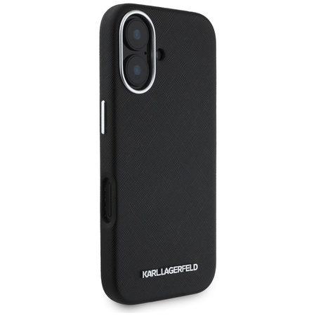 Karl Lagerfeld Saffiano Full Wrapped Elongated Metal Logo MagSafe - Etui do iPhone 16 (czarny) (KLHMP16SPSAFWMCK)