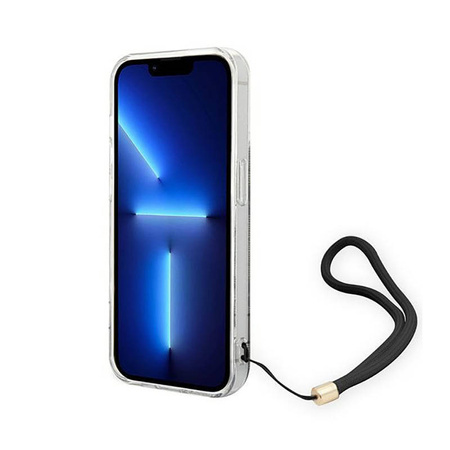 Guess 4G Print Cord - Etui ze smyczką iPhone 14 Pro Max (brązowy) (GUOHCP14XH4STW)