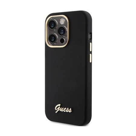 Guess Silicone Script Metal Logo & Frame - Etui iPhone 15 Pro Max (czarny) (GUHCP15XSMBSLK)