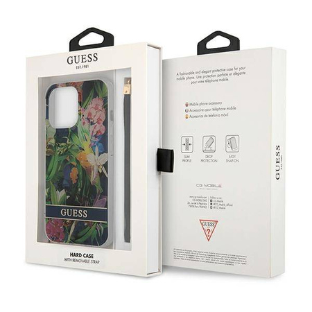 Guess Flower Cord - Etui ze smyczką iPhone 13 Pro (Blue) (GUHCP13LHFLSB)