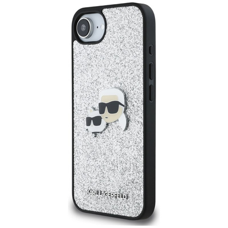 Karl Lagerfeld Fixed Glitter Karl & Choupette Heads Metal Pin - Etui do iPhone 16e (srebrny) (KLHCPSE4PFGKCPS)