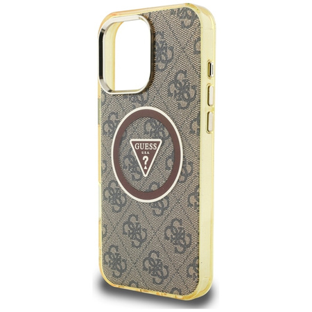 Guess IML Metal Glitter 4G Circle Triangle MagSafe - Etui do iPhone 16 Pro (brązowy) (GUHMP16LHG4PRTGW)