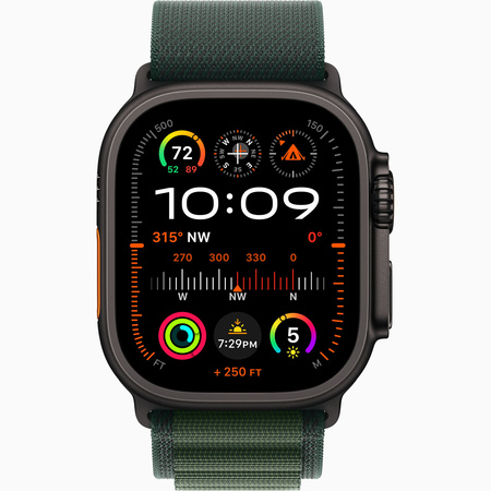 Apple Watch Ultra 2 GPS + Cellular 49mm Koperta z tytanu w kolorze czarnym, Opaska Alpine w kolorze ciemnozielonym - M (MX4R3WB/A)