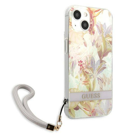 Guess Flower Cord - Etui ze smyczką iPhone 13 mini (Purple) (GUHCP13SHFLSU)