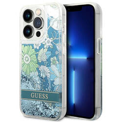 Guess Liquid Glitter Flower – Etui iPhone 14 Pro Max (zielony) (GUHCP14XLFLSN)