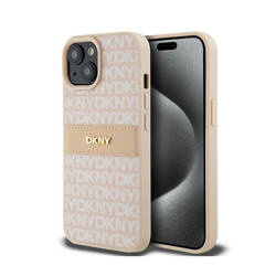 DKNY Leather Mono Stripe & Metal Logo - Etui iPhone 15 Plus / 14 Plus (różowy) (DKHCP15MPRTHSLP)