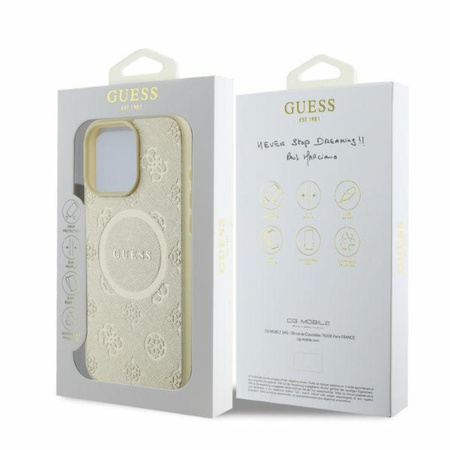 Guess Saffiano Peony Classic Logo MagSafe - Etui iPhone 16 Pro (złoty) (GUHMP16LPSAPSMED)
