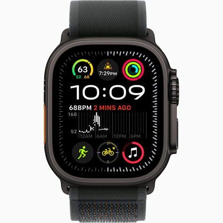 Apple Watch Ultra 2 GPS + Cellular 49mm Koperta z tytanu w kolorze czarnym, Opaska Trail w kolorze czarnym - M/L (MX4V3WB/A)