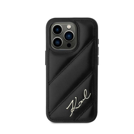 Karl Lagerfeld Diagonal Quilted Script - Etui iPhone 15 Pro (czarny) (KLHCP15LPQDSMGK)