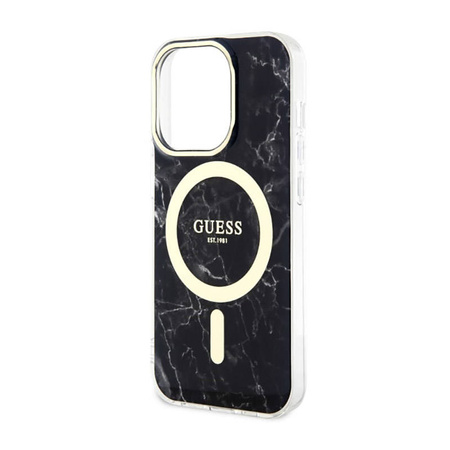 Guess Marble MagSafe - Etui iPhone 14 Pro Max (Czarny) (GUHMP14XPCUMAK)