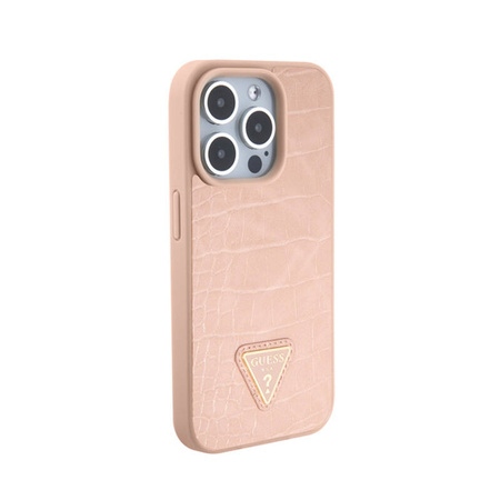 Guess Croco Triangle Metal Logo - Etui iPhone 15 Pro (różowy) (GUHCP15LPCRTHCP)
