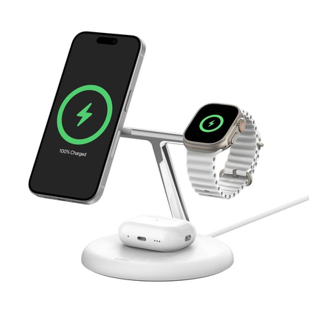 Belkin Bezprzewodowa podstawka ładująca Boost Charge Pro 3w1 Qi2 15W biała regulowana (WIZ023vfWH)