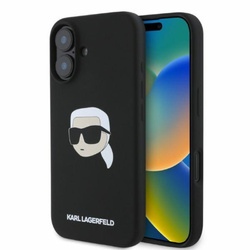 Karl Lagerfeld Silicone Karl Head Print MagSafe - Etui iPhone 16 (czarny) (KLHMP16SSKHPPLK)