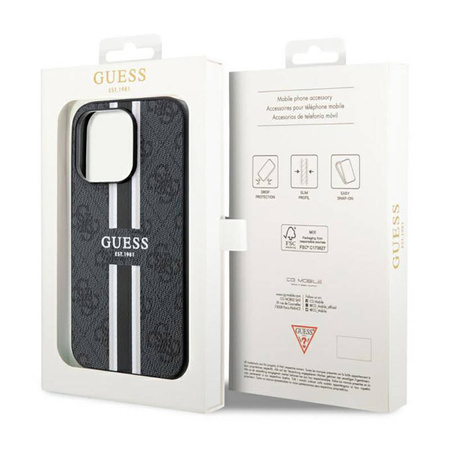 Guess 4G Printed Stripes MagSafe - Etui iPhone 14 Pro (Czarny) (GUHMP14LP4RPSK)
