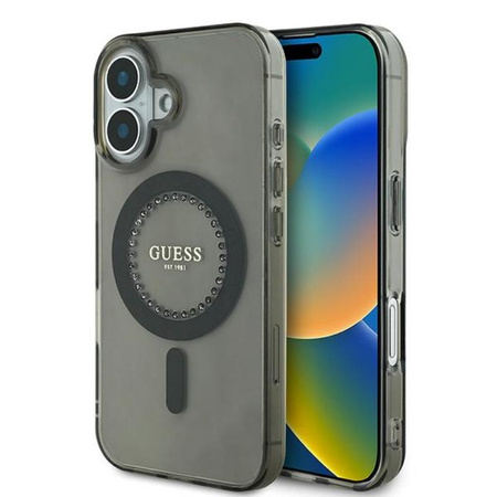 Guess IML Rhinestones MagSafe - Etui iPhone 16 (czarny) (GUHMP16SPFTDTEK)