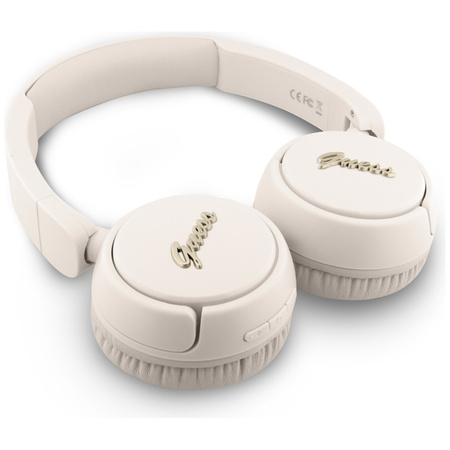 Guess Metal Logo Script - Bezprzewodowe słuchawki nauszne Bluetooth V5.3 (beżowy) (GUBHV6SCE)