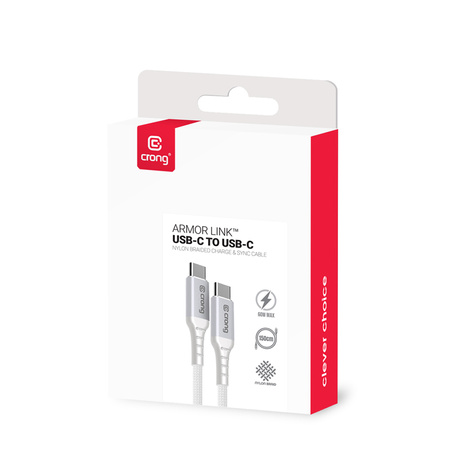 Crong Armor Link - Kabel 60W PD 3A USB-C do USB-C 25cm (biały) (CRGAL025USCCWHI)