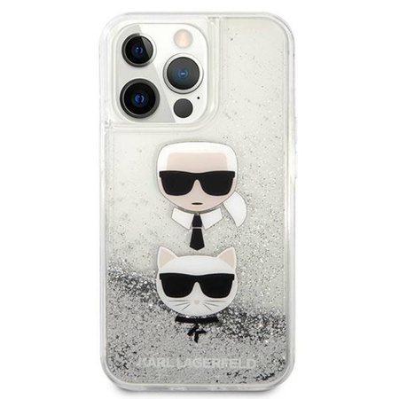 Karl Lagerfeld Liquid Glitter Karl & Choupette Head - Etui iPhone 13 Pro (srebrny) (KLHCP13LKICGLS)