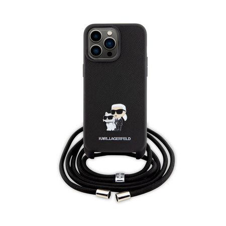 Karl Lagerfeld Crossbody Saffiano Metal Pin Karl & Choupette - Etui iPhone 15 Pro Max (czarny) (KLHCP15XSAKCPSK)