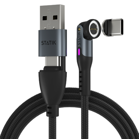 Statik 360 Pro 2.0 - kabel USB-C z adapterem USB-A oraz trzema wymiennymi wtyczkami magnetycznymi USB-C, 1m  (black) (PUP-0521-3FT-RTL)