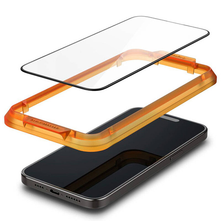 Spigen Alm Glass FC 2-Pack - Szkło hartowane do iPhone 15 2 szt (Czarna ramka) (AGL06906)