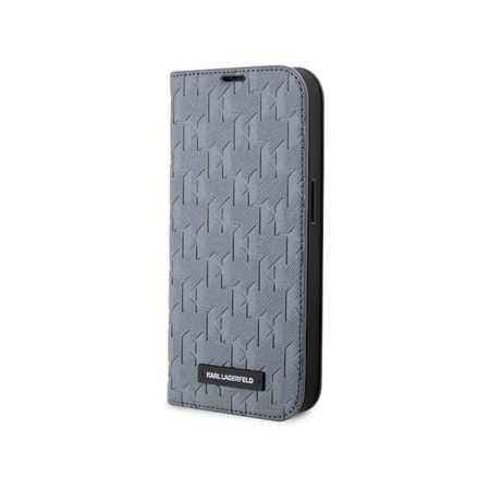 Karl Lagerfeld Booktype Saffiano Monogram - Etui iPhone 14 (Srebrny) (KLBKP14SSAKLHPG)