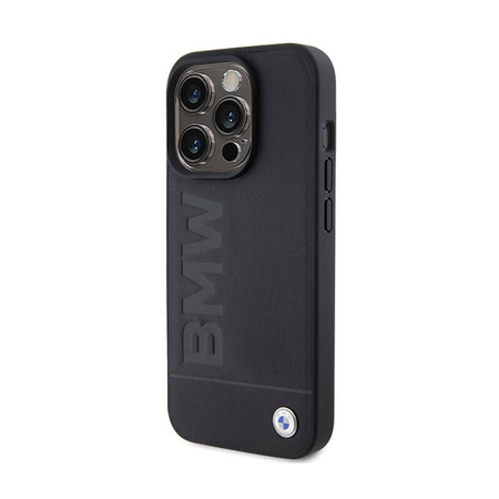 BMW Leather Hot Stamp MagSafe - Etui iPhone 15 Pro (Czarny) (BMHMP15LSLLBK)