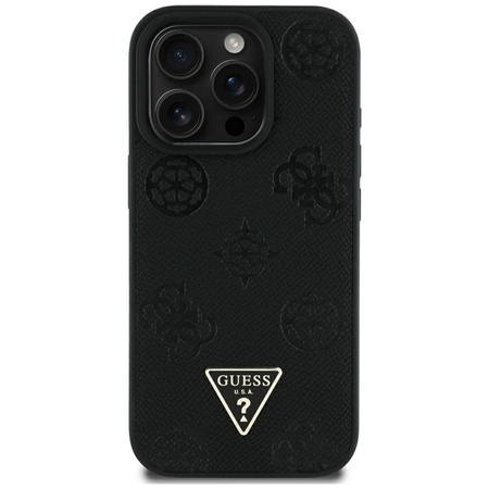 Guess Grained Hot Stamp Peony Triangle Logo MagSafe - Etui do iPhone 16 Pro Max (czarny) (GUHMP16XPGBTMK)