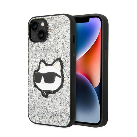 Karl Lagerfeld NFT Glitter Choupette Patch - Etui iPhone 14 Plus (srebrny) (KLHCP14MG2CPS)