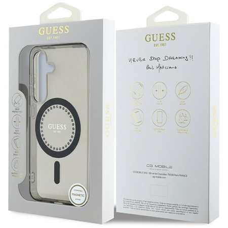 Guess Rhinestones Printed Classic Logo MagSafe - Etui do Samsung Galaxy S25 (czarny) (GUHMS25SPFTDTEK)
