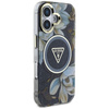 Guess Glitter Flowers Triangle Buttons MagSafe - Etui do iPhone 16 (czarny) (GUHMP16SHFLPEDK)