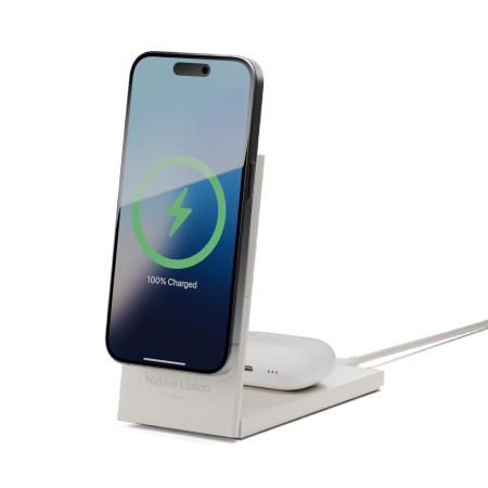 Native Union Rise 2-in-1 Qi2 Wireless Charger - bezprzewodowa ładowarka Qi2 15W do dwóch urządzeń kompatybilna z MagSafe (sandstone) (RS-2IN1-SAN)