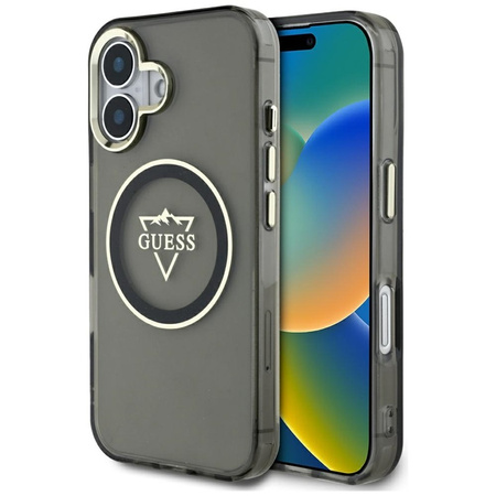 Guess IML Metal Mountain Logo MagSafe - Etui do iPhone 16 (czarny) (GUHMP16SHFGTMSLSK)
