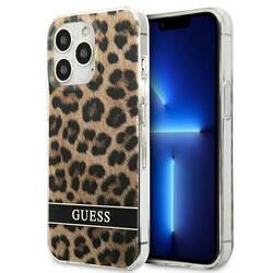 Guess Leopard Electro Stripe - Etui iPhone 13 Pro (Brown) (GUHCP13LHSLEOW)