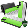 Zizo Retro Series - Etui iPhone Xs / X z kieszenią na karty + podstawka + szkło 9H na ekran (Neon Green/Silver) (RET-IPH8-NGRSL)